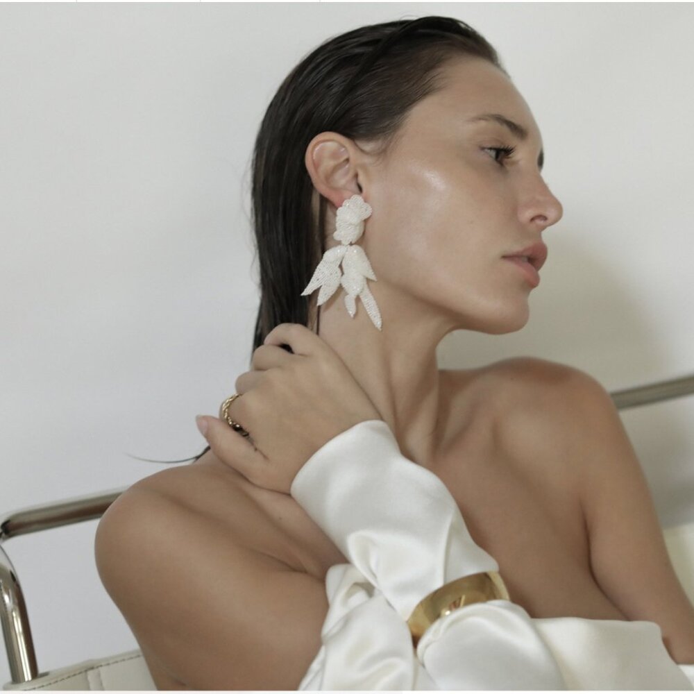 White Beaded Earrings Wedding